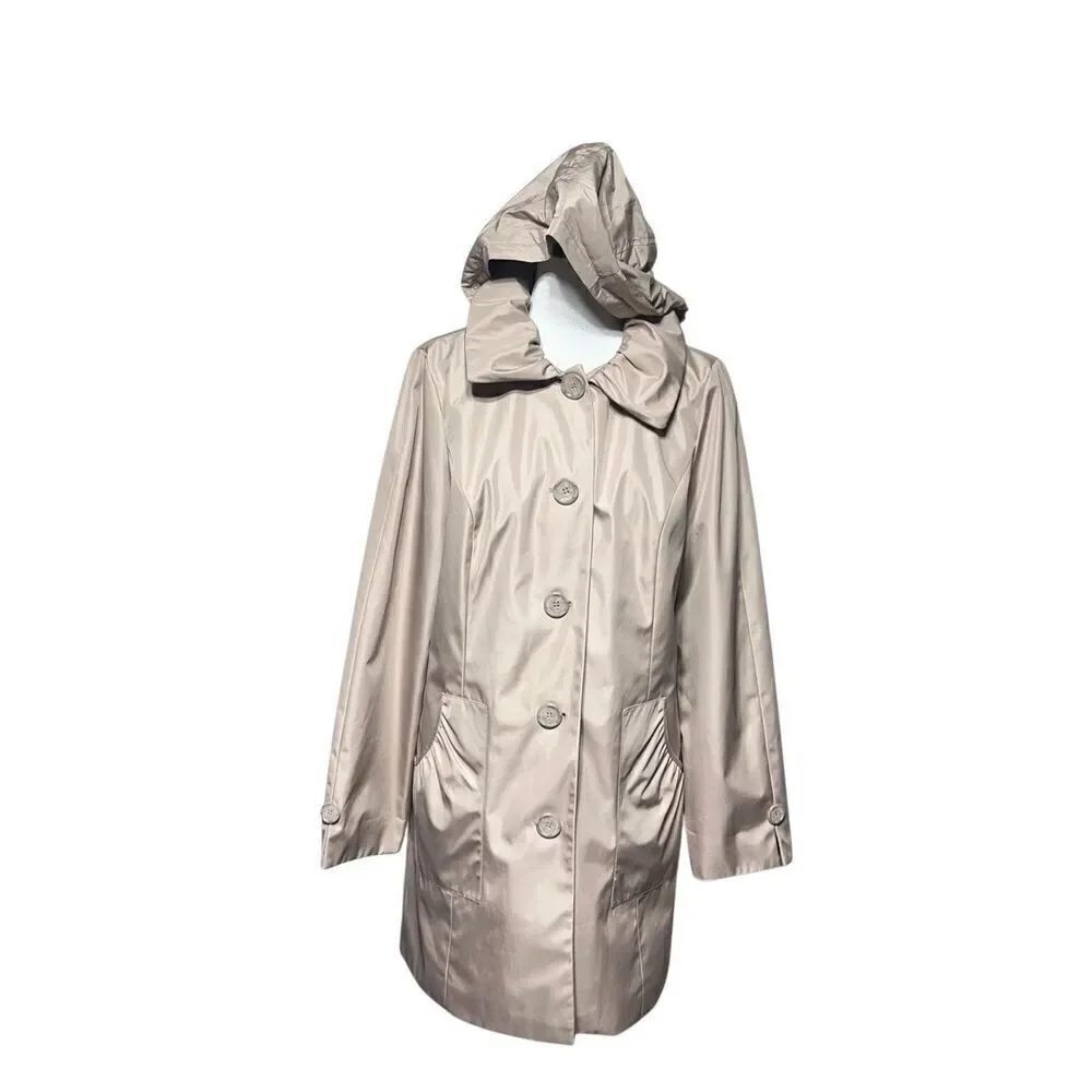Dennis Basso Khaki Beige Hooded Rain Jacket Size Small